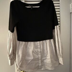 White House Black Market Black and White Striped Blouse